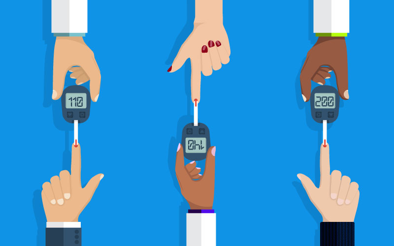 Vector image of hands and glucose monitors